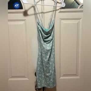 Light Blue Floral Cowl Neck Slip Dress